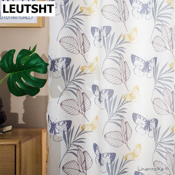 curtain & drapes nordic curtains for living dining room bedroom simple butterfly printing fabric cotton and linen semi-blackout